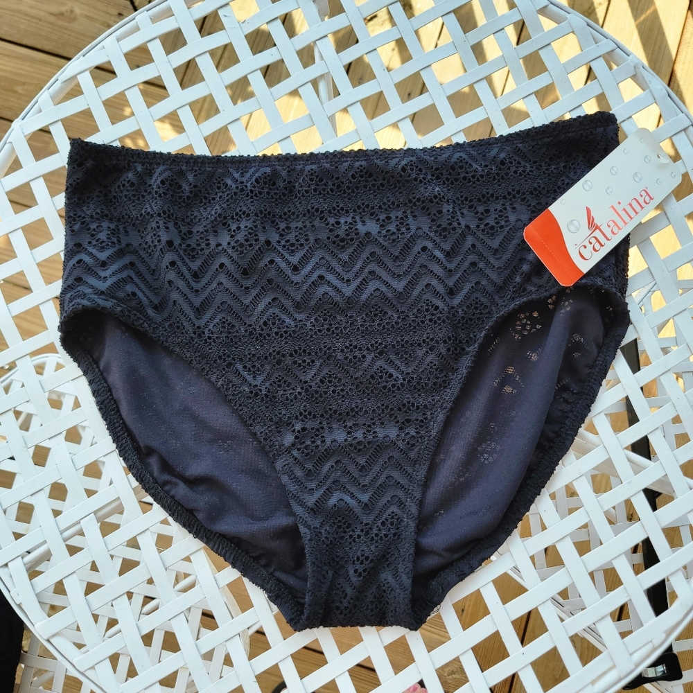 CATALINA ♡ NWT Gorgeous Black Eyelet Lace Bikini Swim Bottoms L 12-14 - Picture 4 of 13